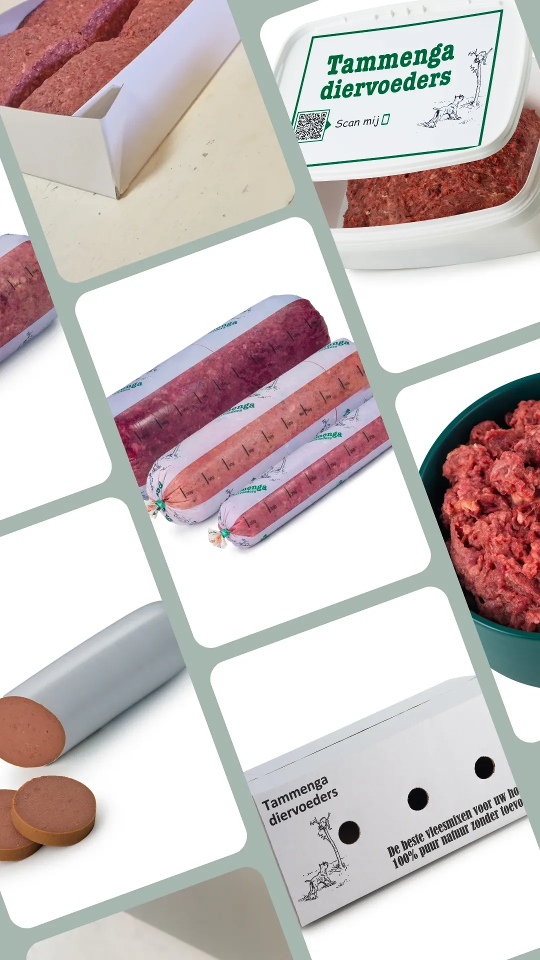 Collage van het assortiment van Tammenga Diervoeders